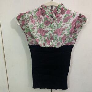 Women Vera Moda Floral Top Size L Ruffle  Short/cap Sleeve